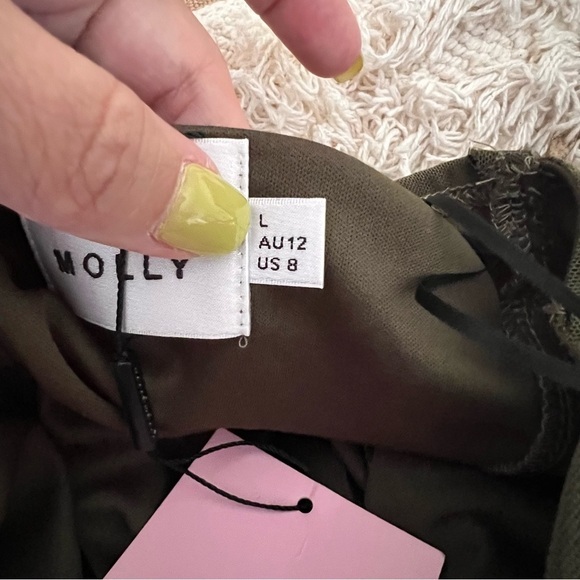 HELLO MOLLY MEET ME IN THE CLUB MINI DRESS KHAKI NEW SIZE 8 cocktail ruched - Picture 6 of 7